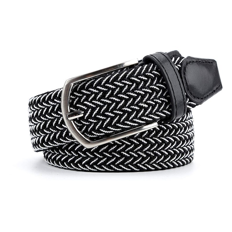 Radmire Braided Canvas Woven Elastic Stretch Belts for Men/Women/Junior with Multicolored (Black-White, Medium/32-34" Waist) - Image 3